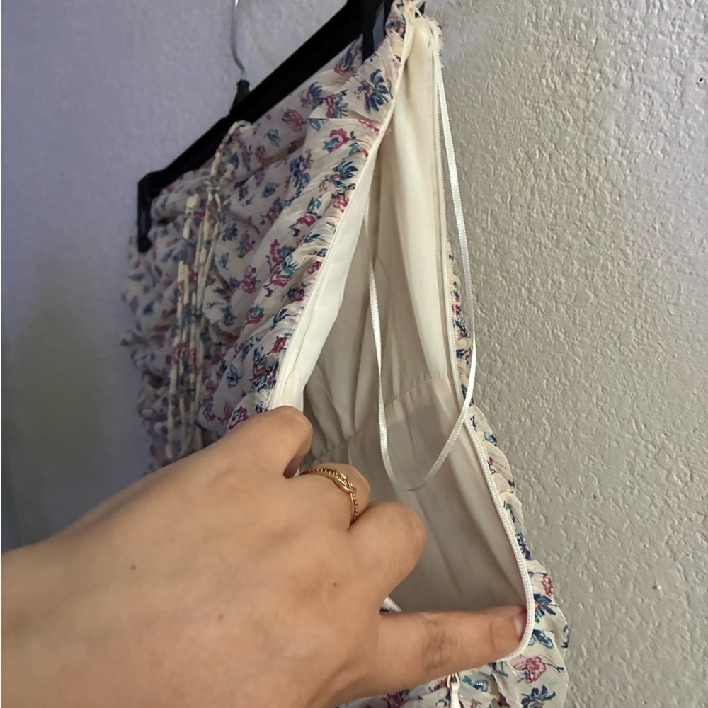 🆕 ZARA Metallic Thread Draped Ruched Floral Printed Halter Mini Dress M🆕 - Picture 12 of 16